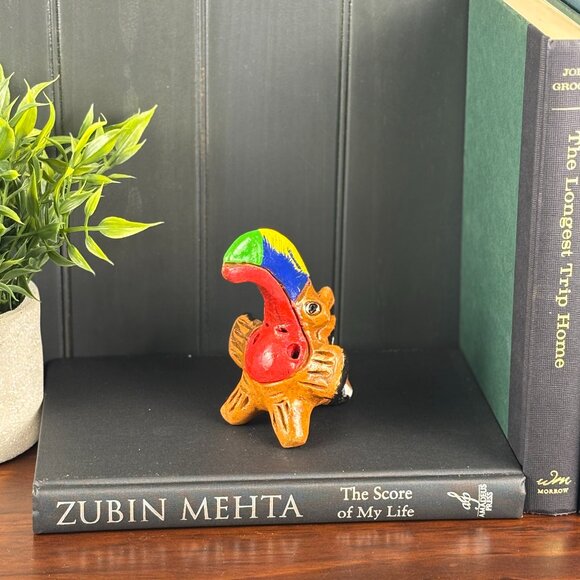 Vintage Mexican Folk Art Clay Bird Whistle Hand Painted Toucan Figurine Ocarina - Picture 1 of 15